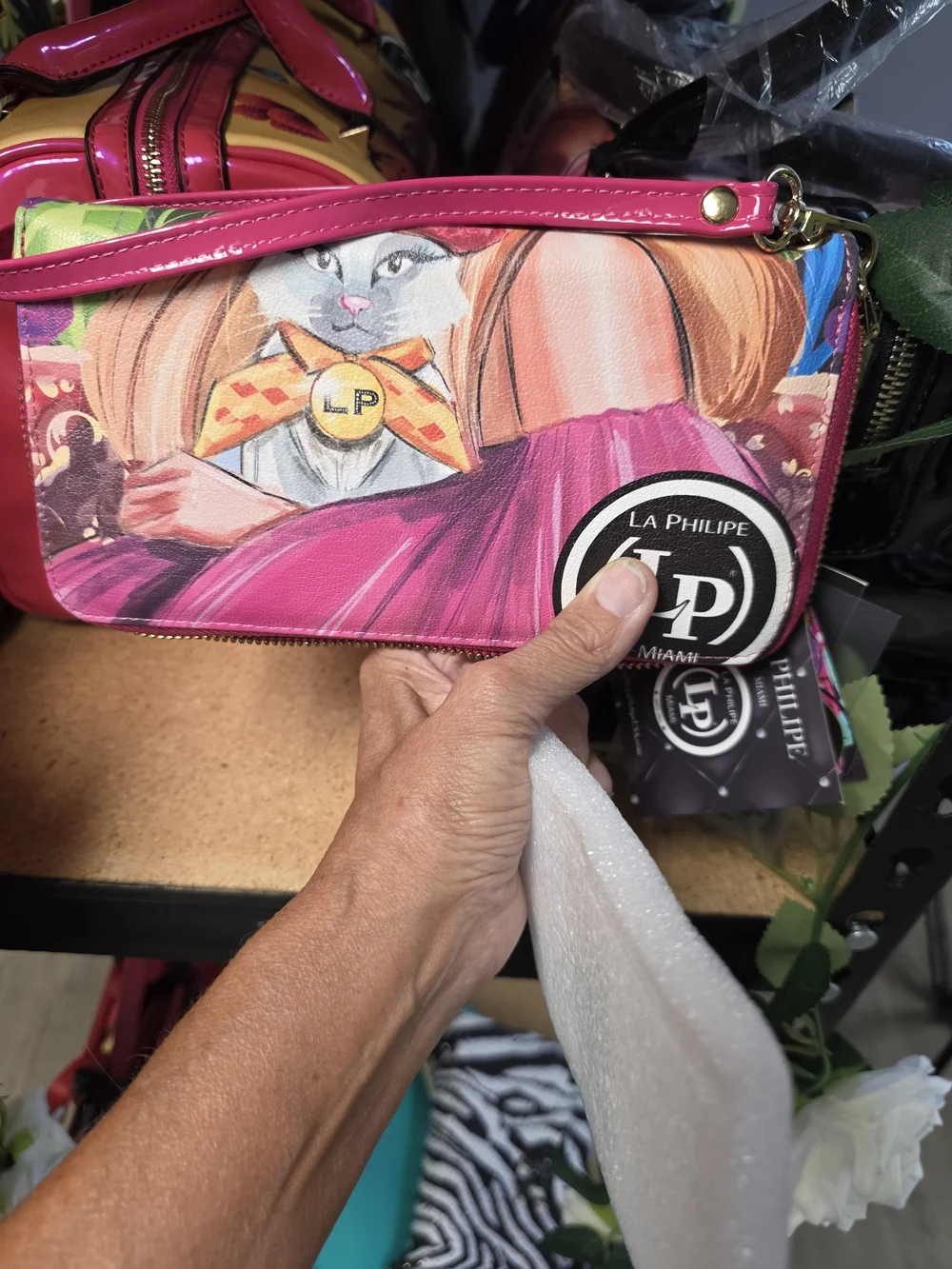 Pink Floral Art Portrait Wristlet Wallet